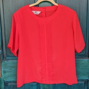 VTG Dressy Pin Tucked Pleated Cherry Red Blouse with Shoulder Pads